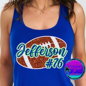 Custom Glitter Football Tank Tops - Name & Numbers - School Spirit Pride - Mom School Sports Team