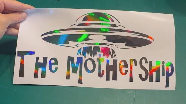 The Mothership Decal - Mom Alien UFO Ship Vinyl - Car Laptop Decals Motorcycle Tumbler Window