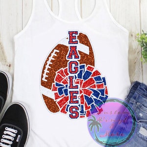 Custom Glitter Football Tank Tops - Team Racerback Tanks School Name and Pom-Pom - School Spirit Pride - Cheer Squad