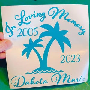 Palm Trees Tropical Memorial Decals - In Loving Memory Memorial Decals - Vinyl Motorcycle Tumblers Car Laptop Decals
