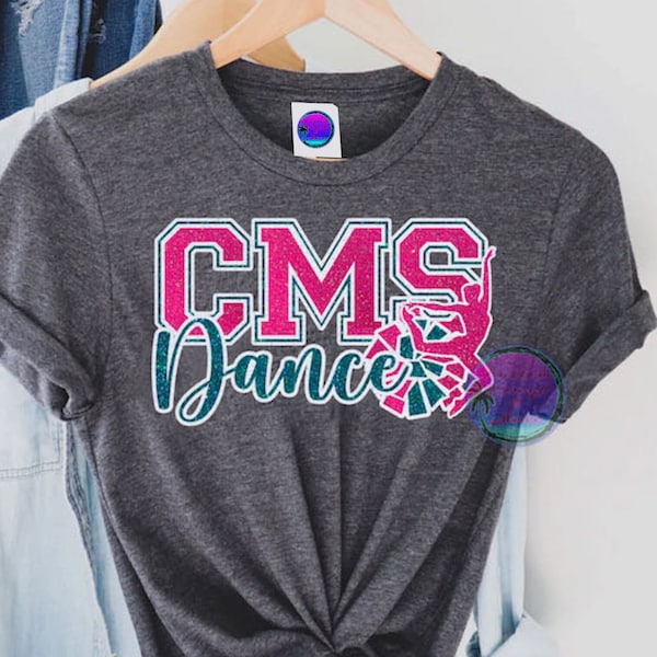 Custom Glitter Dance T-Shirts - Dance Team Name Letters Pom-Pom Dancer  - School Spirit Pride - Dance Squad