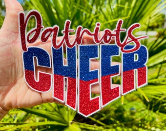 Custom Glitter BIG Cheer Stickers -School Team Name Cheerleader -Spirit Pride -Pep Squad 6"x5" -Varsity JV Laptop Water Bottle Cups Tumblers