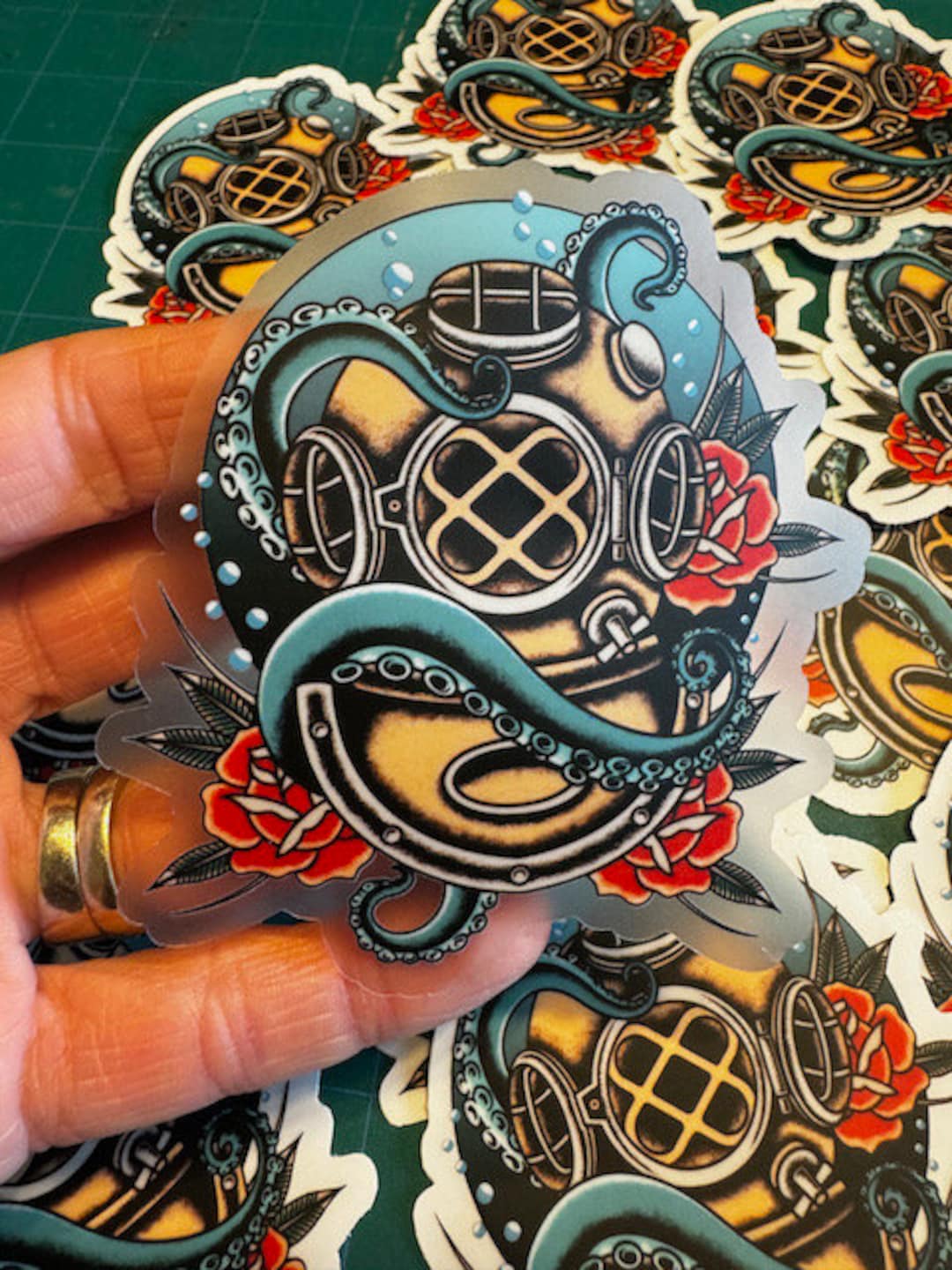 Octopus Deep Sea Diver Tattoo Sticker - American Traditional Flash Art ...
