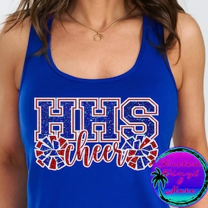 Custom Glitter Cheer Tank Tops - Racerback Tanks - Cheerleader BIG Letters and Pom-Poms - School Spirit Pride - Cheer Squad