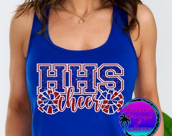 Custom Glitter Cheer Tank Tops - Racerback Tanks - Cheerleader BIG Letters and Pom-Poms - School Spirit Pride - Cheer Squad