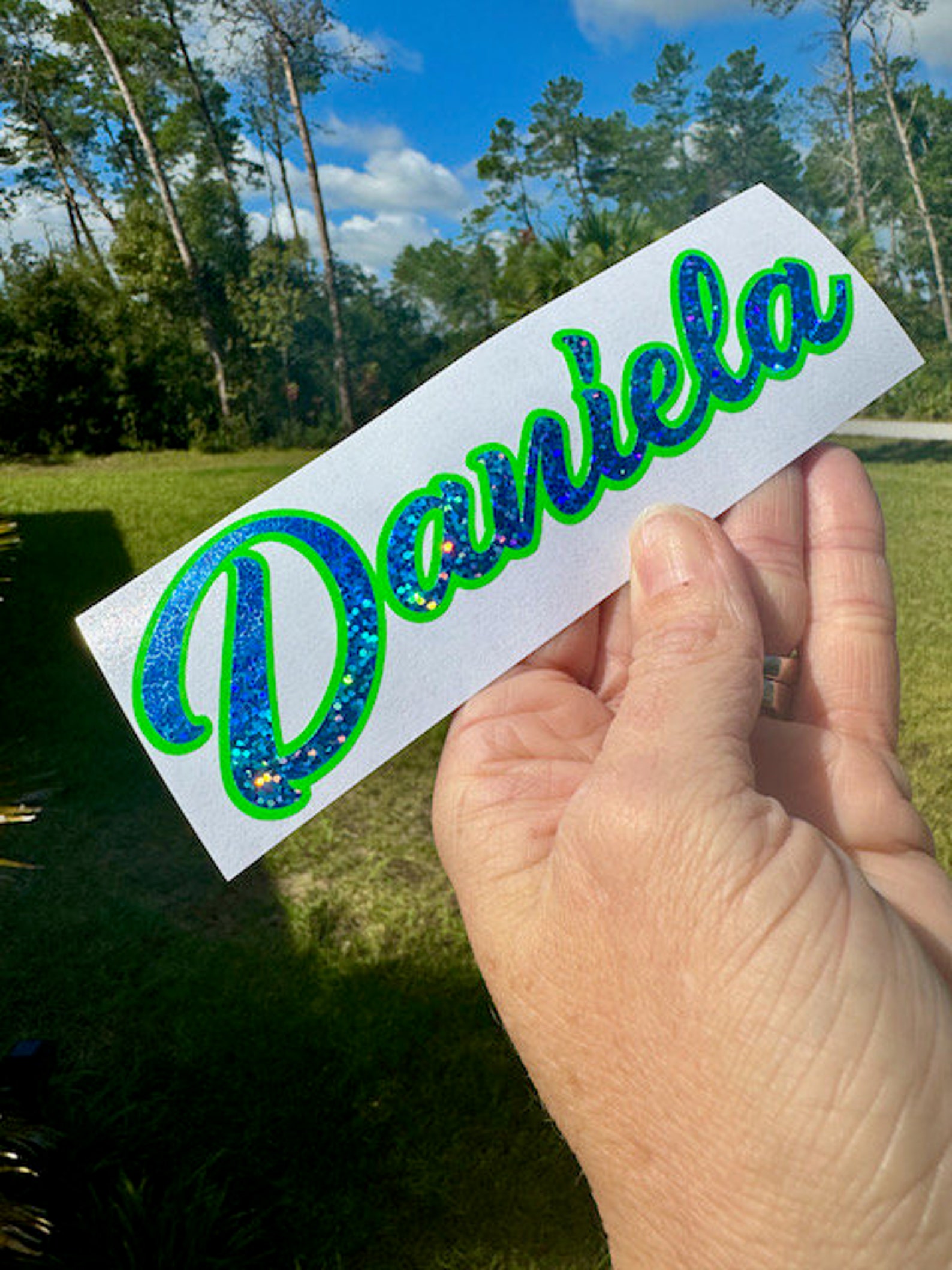 Sticker Cursive Name Custom Name Stickers- Cursive Font Decal - Holographic Glitter Neon ...