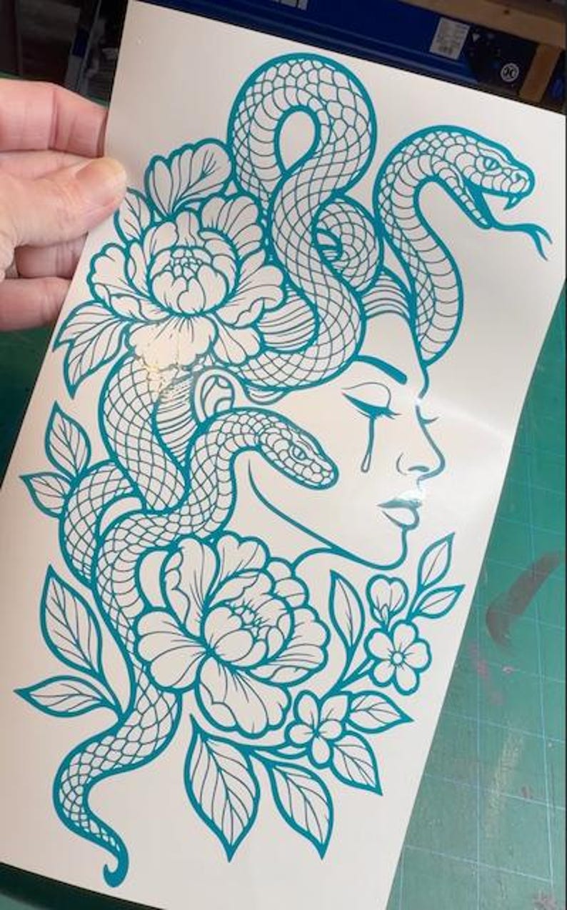Floral Medusa Decal - Flash Art Tattoo Vinyl Car Motorcycle Laptop Decal
