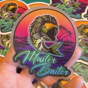Funny Fishing Sticker - Bass Master Baiter - Tropical Fishing Windows Car Laptop Water Bottle Cups Tumblers Journal Notebooks Planner