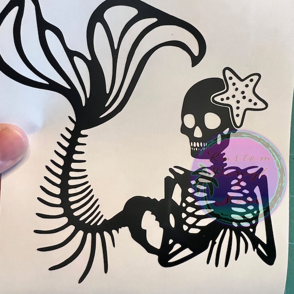 Skeleton Mermaid with Starfish Sticker Sticker - 5" to 11" - Vinyl Car Laptop Decals