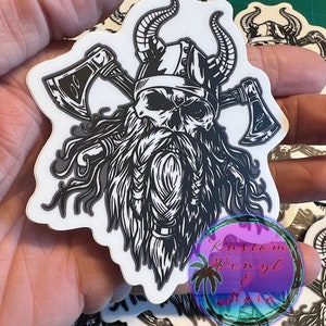 Viking Norse Sticker - Bearded Skull Warrior Thor Odin Nordic Mythology - Windows Car Laptop Water Bottle Cups Tumblers Notebook Journal