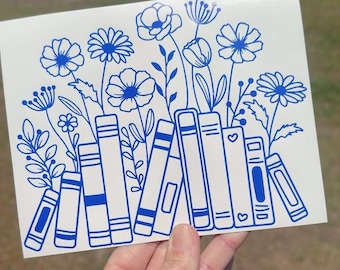 Book Lover Decal - Books & Wildflowers - Vinyl Car Motorcycle Laptop Decal