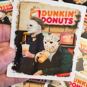 Michael Myers Jason Voorhees Dunkin Donuts Sticker - Car Laptop Water Bottle Tumbler Notebook Journal - WATERPROOF & DISHWASHER SAFE