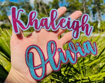 Custom Name Glitter Stickers- Cursive Font Decal - Laptop Water Bottle Cups Tumblers