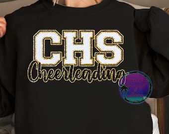 May include: Black sweatshirt with gold glitter lettering that says "CHS Cheerleading".