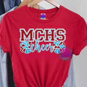 Custom Glitter Cheer T-Shirts - Cheerleader High School Initials and Pom-Poms - School Spirit Pride - Cheer Squad