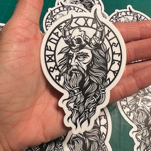 Viking Warrior Skull Thor Odin Sticker - Vegvisir Futhark Runes - Norse Mythology Vinyl Car Laptop Tumbler