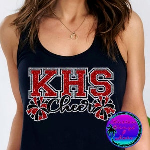 Custom Glitter Cheer Tank Tops - Racerback Tanks - Cheerleader BIG Letters and Pom-Poms - School Spirit Pride - Cheer Squad