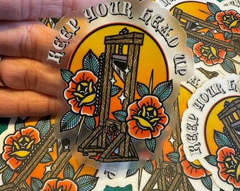 American Traditional Tattoo Sticker -"Keep Your Head Up" Guillotine Art  -American Traditional -Car Laptop Tumbler Motorcycle Journal Window
