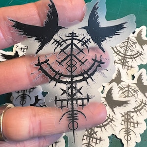 Viking Odin&#39;s Ravens Sticker - Hugin and Munin Norse Pagen Symbols - Windows Car Laptop Water Bottle Cup Tumbler Journal Notebooks Planner