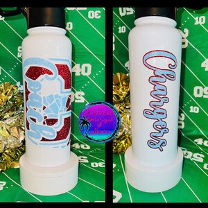 Custom CHEER Water Bottles -32oz & 40oz Hydro Handle Straw Bottle -Personalized Cheerleader Big Letter and Pom Poms -School Pride
