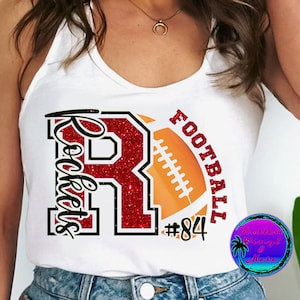 Custom Glitter Football Tank Tops - Big Letter  Name & Numbers - School Spirit Pride - Mom School Sports Team