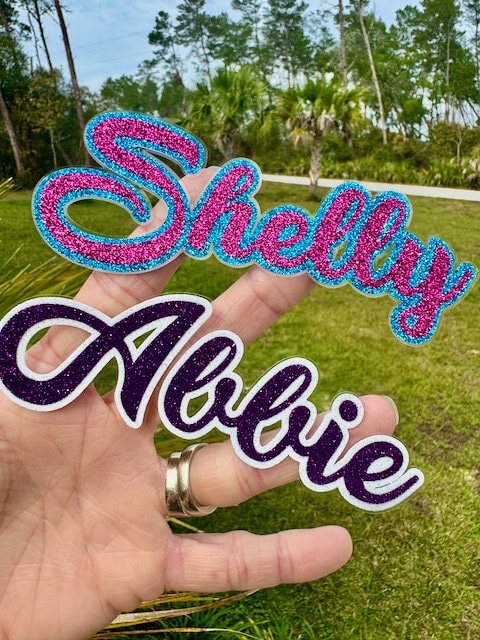 Custom Name Glitter Stickers *DQ* - Cursive Font Decal - Laptop Water Bottle Cups Tumblers
