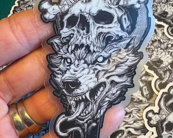 Viking Skull Fenrir Sticker - Norse Pagan Wolf Decal - Windows Car Laptop Water Bottle Cup Tumbler Journal Notebooks Planner