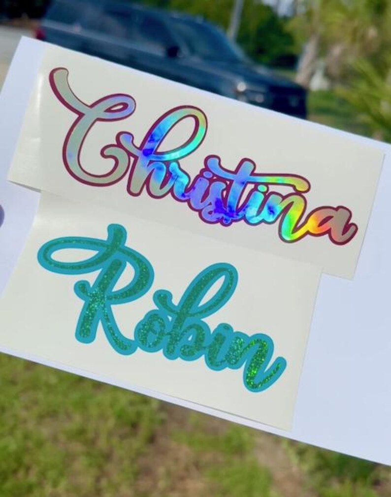 Sticker Cursive Name Custom Name Stickers *PA* - Cursive Font Decal - Holographic Glitter ...