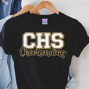 Custom Glitter Cheerleading T-Shirts  - Personalized Team School Letters - Mascot Spirit Pride Cheer Squad