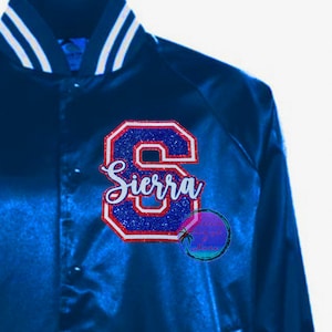 Personalized Glitter BIG Letter & Name Chest Pocket Patches - Custom Glitter Iron On Transfer Decal - DIY Patch