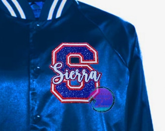 Personalized Glitter BIG Letter & Name Chest Pocket Patches - Custom Glitter Iron On Transfer Decal - DIY Patch