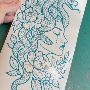 Floral Medusa Decal - Flash Art Tattoo Vinyl Car Motorcycle Laptop Decal