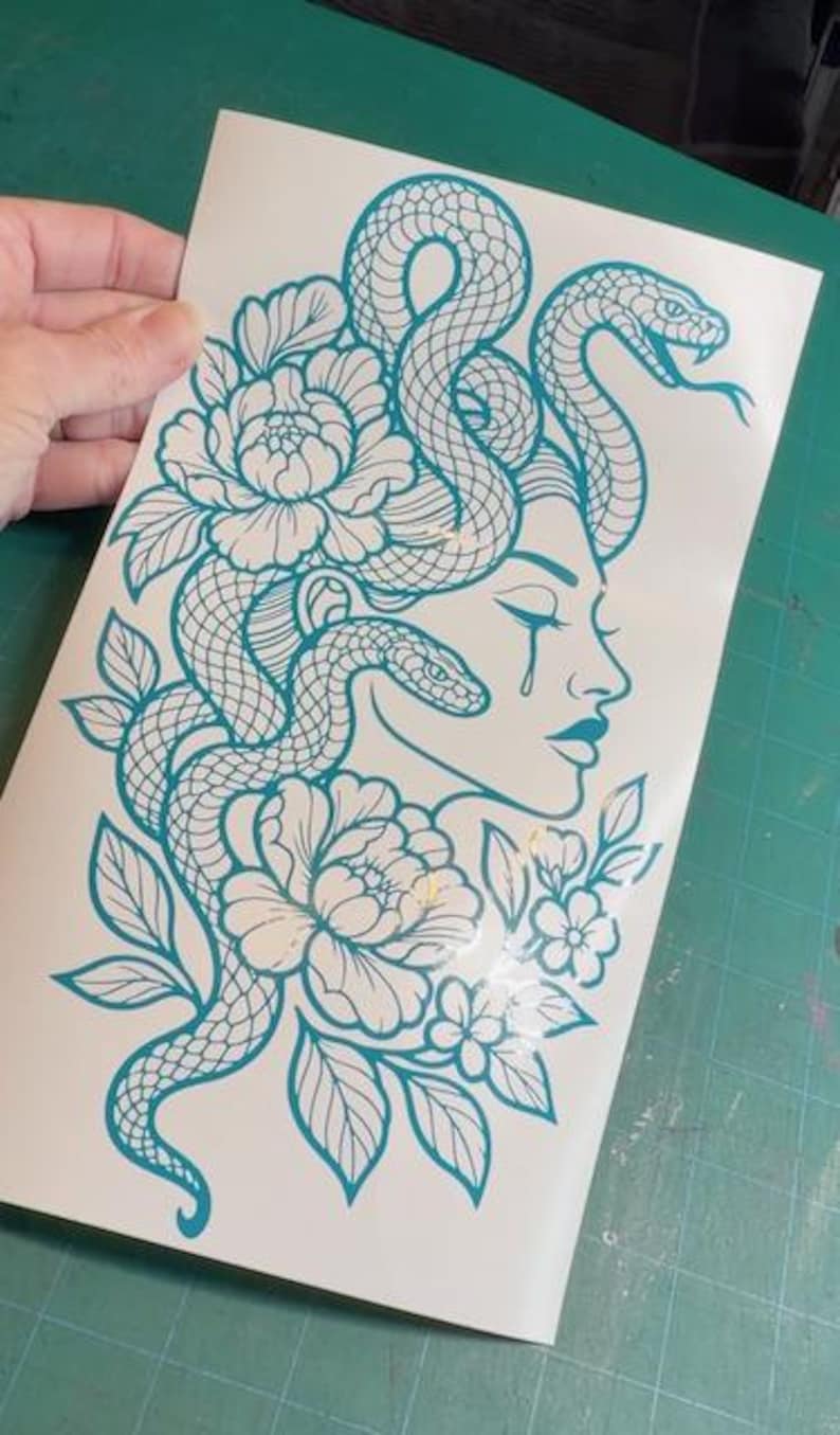 Floral Medusa Decal - Flash Art Tattoo Vinyl Car Motorcycle Laptop Decal