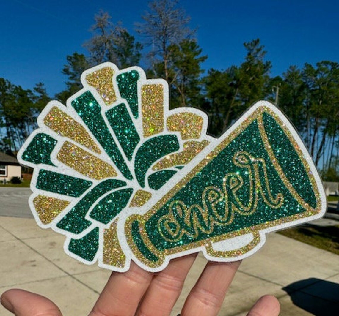 Cheer Glitter Stickers & Magnets - Cheerleader High School Megaphone ...