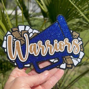 Cheer Glitter Stickers & Magnets - Cheerleader High School Team Name Megaphone Pom Poms - Varsity JV Laptop Water Bottle Cups Tumblers