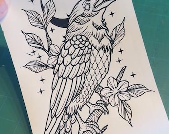 Raven Moon & Stars Decal - Vinyl Car Laptop Decals Motorcycle Tumbler Window