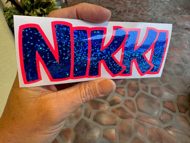 Custom Name Stickers- Chunky Block Font Decal - Holographic Glitter Neon Florescent -Laptop Water Bottle Cups  Tumblers Cars Motorcycles