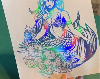Floral Mermaid Decal - Siren Flowers - Vinyl Car Laptop Decals Motorcycle Tumbler Window