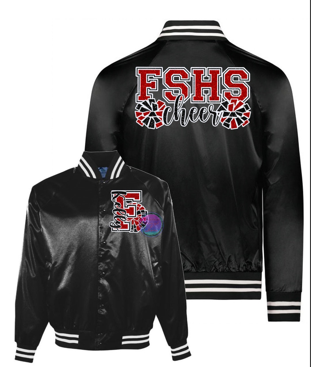 Custom Glitter Cheer Satin Bomber Jackets Cheerleader Big Letter High