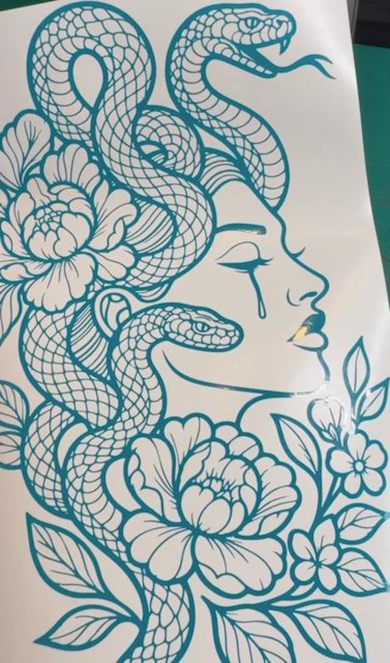 Floral Medusa Decal - Flash Art Tattoo Vinyl Car Motorcycle Laptop Decal