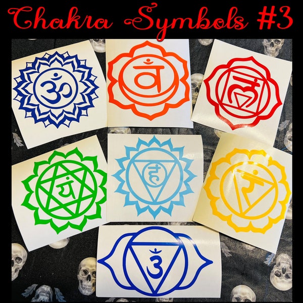 7 Chakra Symbols Stickers #3 - Meditation Metaphysical Healing Decals - Root Sacrum Solar Plexus Heart Throat Third Eye Crown