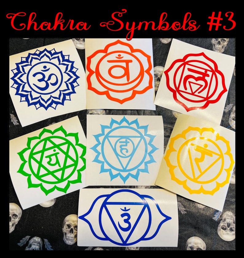 7 Chakra Symbols Stickers #3 - Meditation Metaphysical Healing Decals - Root Sacrum Solar Plexus Heart Throat Third Eye Crown