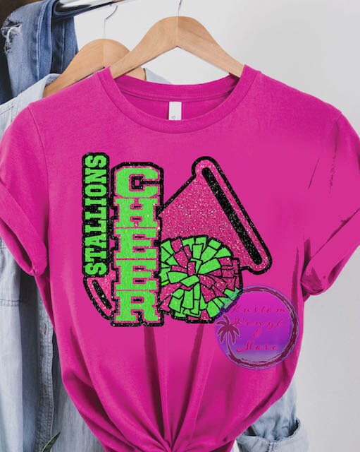 Custom Glitter Cheer Tshirts Cheerleader Megaphone High Etsy