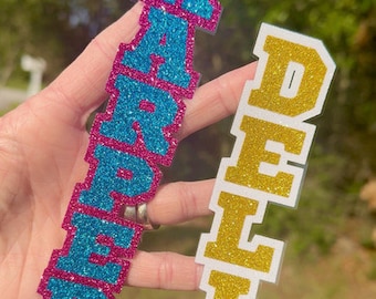 Custom Sports Name Glitter Stickers- Name Font Decal - Laptop Water Bottle Cups Tumblers