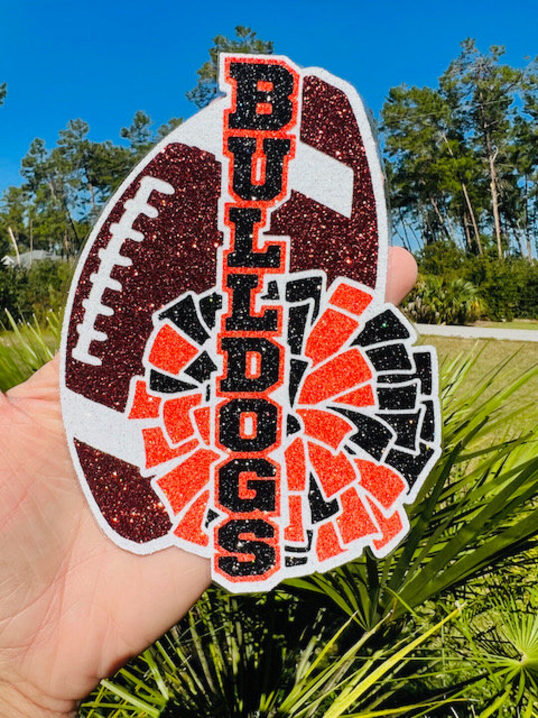 Custom Glitter Football Team Stickers School Name and Pompom School