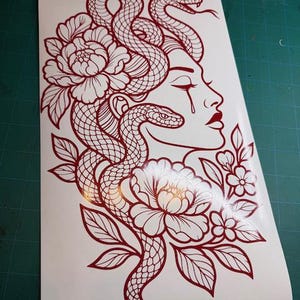 Floral Medusa Decal - Flash Art Tattoo Vinyl Car Motorcycle Laptop Decal zdjęcie 2