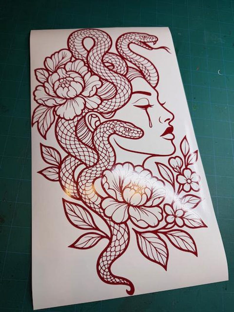 Floral Medusa Decal - Flash Art Tattoo Vinyl Car Motorcycle Laptop Decal zdjęcie 2