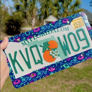 Custom Outer Sapce License Plate Frame - Aliens Rocketships & Planets