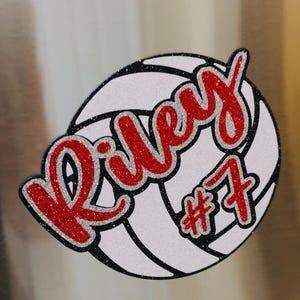 Glitter Volleyball Name Number Stickers & Magnets  - Player Team Number - School Spirit Pride - Varsity JV Laptop Water Bottle Cups Tumblers