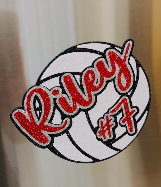 Glitter Volleyball Name Number Stickers & Magnets  - Player Team Number - School Spirit Pride - Varsity JV Laptop Water Bottle Cups Tumblers